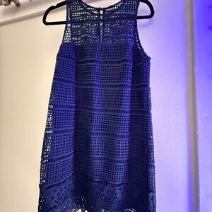 Sleeveless Navy Crochet Shift Dress